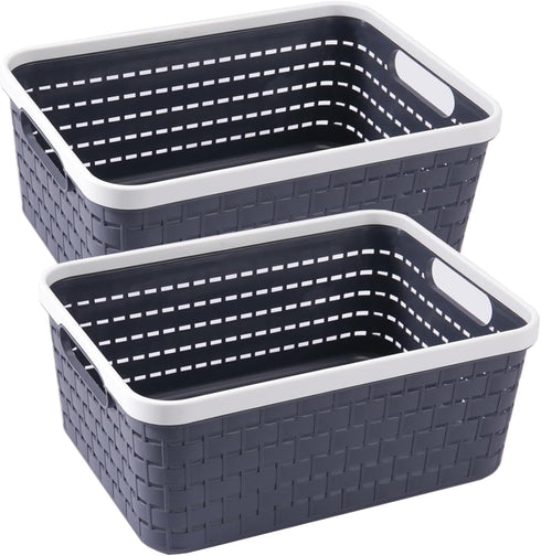Plastic Storage Bin Baskets, Small Grey Toilet Paper Basket for Bathroom, Organizer Shower Caddy with Handles (2 Pack)