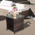 Rpuzonier Wicker Rattan Side Table, Outdoor Square Rattan Coffee End Table with Tempered Glass Top and Storage