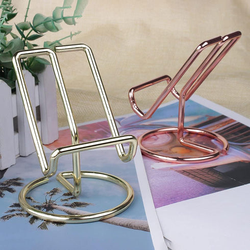 Teensery 1 Pack Metal Wire Frame Holder Stand for Tabletop Display of Pictures, Books, Cellphone Pad (Rose Gold)
