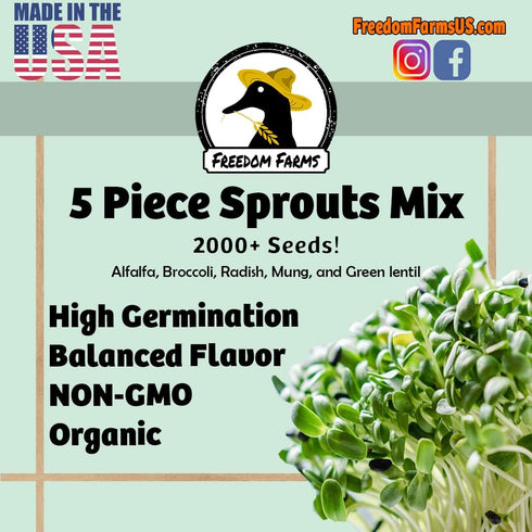 1 lb 46 Salad Style Bean Sprout Starter Seeds - Servings per Bag! - Non-GMO Organic - Sprouting Mix - Includes Alfalfa