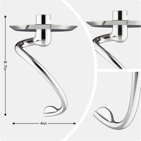 Stainless Steel Spiral Dough Hook for Kitchenaid Stand Mixer, Fits Kitchenaid Bowl, 4.5-5 Q Tilt-Head Stand Mixer