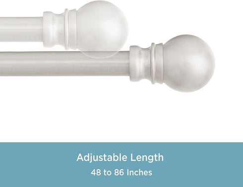 Kenney KN55971 Davenport Ball End Petite Café Curtain Rod, 48-86" Adjustable, Brushed Nickel Finish