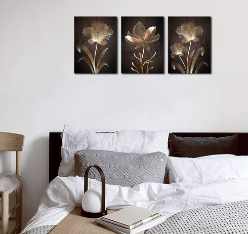 arteWOODS Abstract Wall Art, Brown Flowers Canvas Pictures, Contemporary Minimalism Flower Artwork for Home Decor