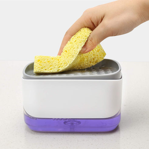 Dish Soap Dispenser for Kitchen, 2-in-1 Soap Pump Dispenser and Sponge Holder, Countertop (White)