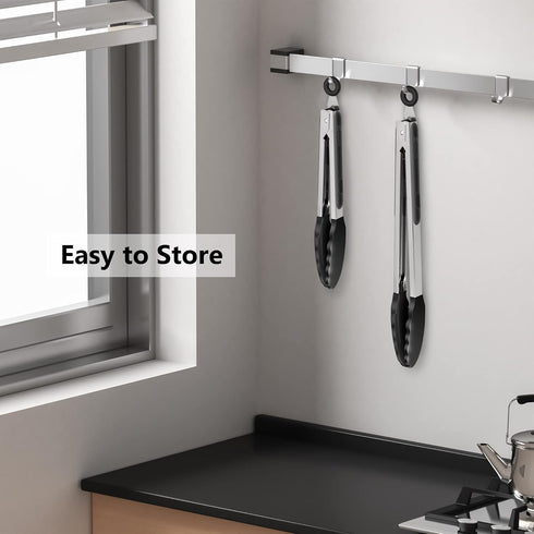 2 Pack Black Kitchen Tongs, Premium Silicone BPA Free Non-Stick Stainless Steel BBQ Cooking Tongs, 9-Inch & 12-Inch
