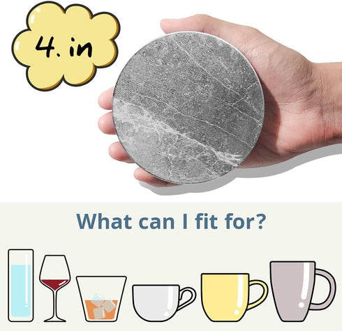 Absorbent Coasters for Drinks - LIFVER Ceramic Coasters Set of 6 with Cork Base, Grey