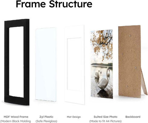 A4 Black Frame, Display 6x8 Picture with Mat or 8.27x11.69 Inch Without Mat