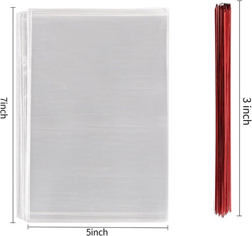 100 Pcs Clear Flat Cello Cellophane Treat Bags 7 in x 5 in (1.4mil) for Bakery, Cookies