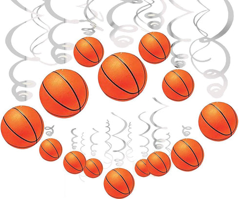 36Ct Basketball Hanging Swirl Decorations - Basketball Themed Party Supplies for Boy Birthday