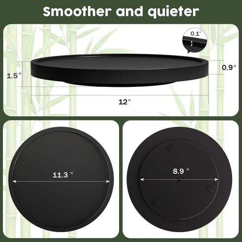 Lazy Susan Organizer for Table, 12 Inch Non-Skid Bamboo Turntable for Salt, Pepper, Spices, Olive Oil, Black
