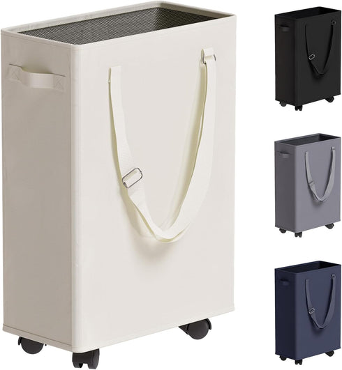 Slim Rolling Laundry Basket, Slim Laundry Hamper with Wheels and Adjustable Long