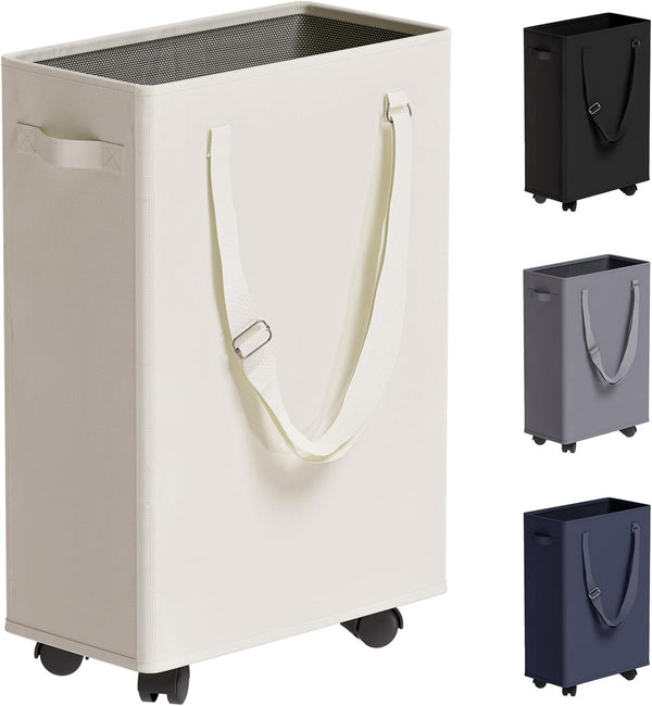 Slim Rolling Laundry Basket, Slim Laundry Hamper with Wheels and Adjustable Long
