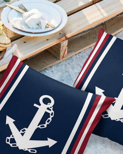 Waterproof Pillow Covers for Couch Throw Pillow Cases Set of 2, Nautical White Anchor Navy Blue Red Decorative Cushion Pillow Covers 18x18In,Indoor Outdoor Decoration Geometric Color Art by Chucoco
