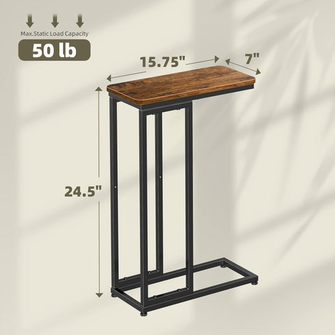 Set 2, Simple Trending C Shaped Side Table, End Table of Sofa Couch Table TV Tray for Living Room, Small Space, Rustic