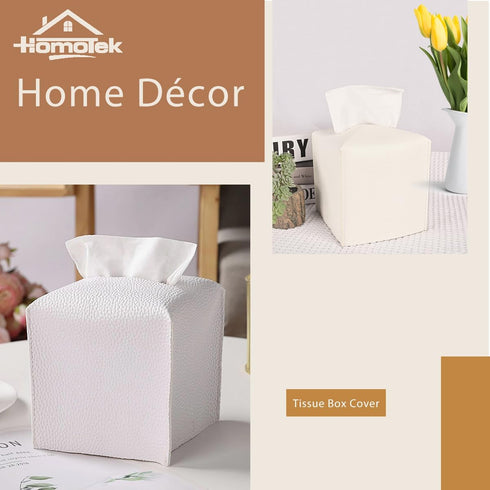 HOMOTEK 2 Pack Tissue Box Cover, Square PU Leather Tissue Holder, Decorative Facial Tissue Cube Paper Organizer for