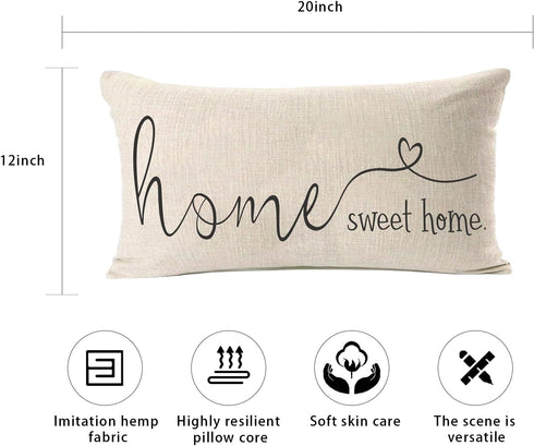 MFGNEH Home Sweet Home Quotes Farmhouse Pillow Covers 12x20 Inch Decorative Lumbar Throw Pillow Case