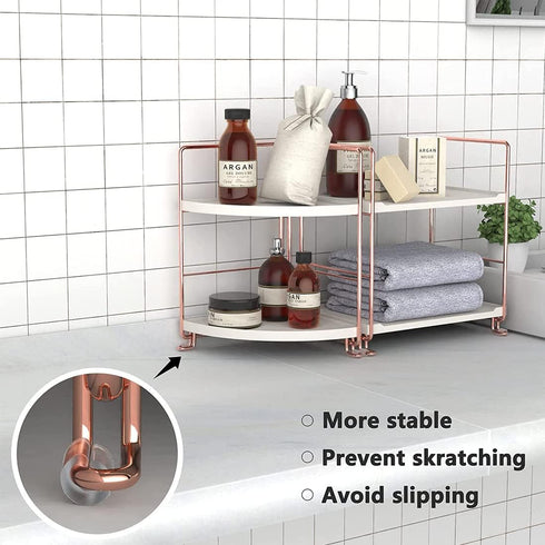 2-Tier Bathroom Countertop Organizer - Rose Gold Vanity Tray Cosmetic & Makeup Storage, Kitchen Spice Rack Standing