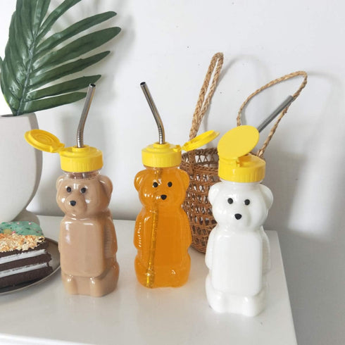 16 Pack 8 Oz Bekith Fluid Plastic Bear Honey Bottle Jars, Honey Squeeze Bottle Empty with Flip-top Lid for Storing