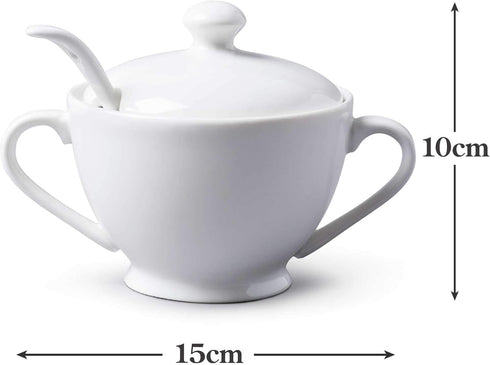 WM Bartleet & Sons 1750 Traditional Porcelain Sugar Bowl with Lid & Spoon, White