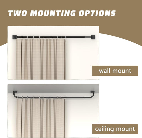 Curtain Rods for Windows 28 to 48 Inch, 5/8" Diameter Black Ceiling Mount Warp Around Long Curtain Rod for Bedroom