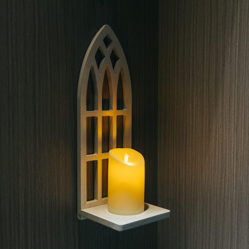 Set 2- HPC Decor Candle Sconces Wall Decor of Handmade Wall Sconce Candle Holder- White Window Shape Wood Wall Home
