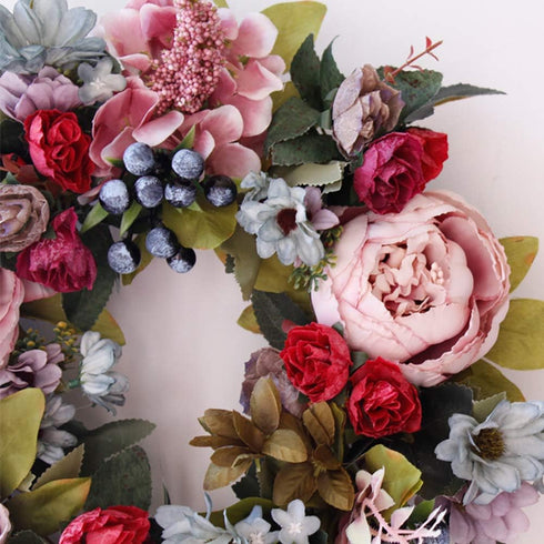 Artificial Peony Hydrangea Flower Door Wreaths, Spring and Summer Floral Wreath for Home, Wedding Decor 35cm