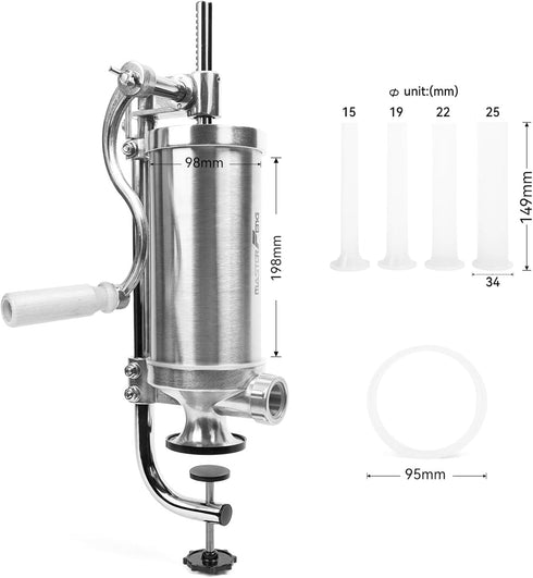 MASTER FENG 2.5 LBS Packed 4 Sausage Stuffer Vertical Stainless Steel Stuffing Maker Machine with Stuffing Funnels