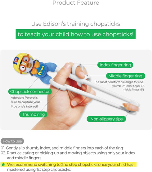 Edison Friends Penguin Chopsticks, Beginner Training for Korean & Japanese Food, Made in Korea