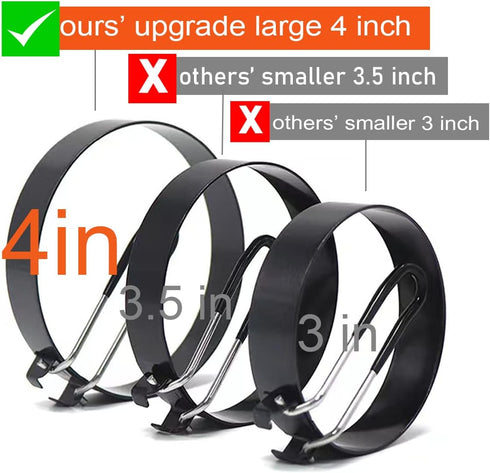 WOWITIS 4'' Set, 4 Packs 1X 1X Upgrade Large Egg Rings Stainless Steel Round Egg Maker Mold, Anti-scalding Grill, Oil