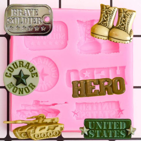 Soldier Hero Army Tank Silicone Mold - DIY Gum Paste Jelly Shots Crystal Desserts Soap Mould - Cupcake Cake Topper