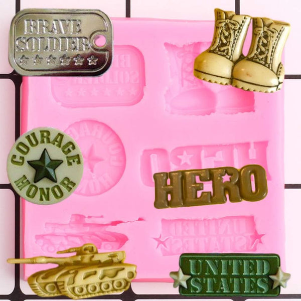 Soldier Hero Army Tank Silicone Mold - DIY Gum Paste Jelly Shots Crystal Desserts Soap Mould - Cupcake Cake Topper