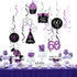60th Birthday Decorations for Women, Purple Black Silver Hanging Swirls Ceiling for 60th Birthday Party