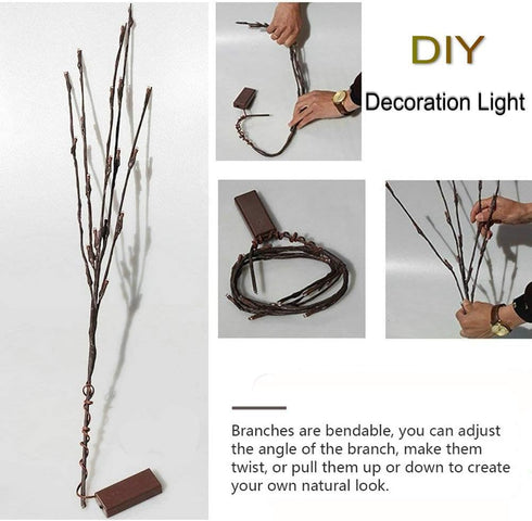 DK177 2 Pack LED Branch Light, Battery Operated Lighted Branch Vase Filler, 30 Inch, 20 LED for Home Romantic