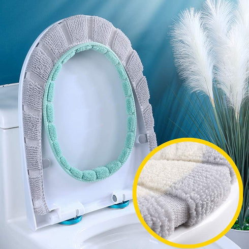 4 Pcs Soft Toilet Seat Cover Pad, Warmer Stretchable Thicker Washable Cloth, Double Color
