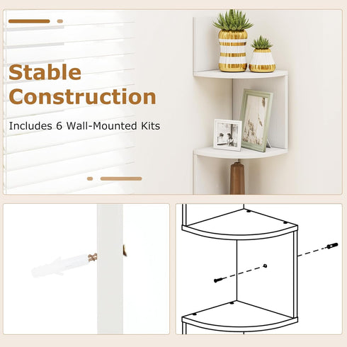 5-Tier (1, Tangkula Corner Shelf Wall Mount, Farmhouse Floating Corner Bookshelf, Industrial Modern Display Shelf