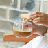 TREEWOO GOOD MORNING Clear Mug For Coffee Dessert Milk Tea Yogurt Round Glass Cup Handgrip Drinkware With Bamboo Lid