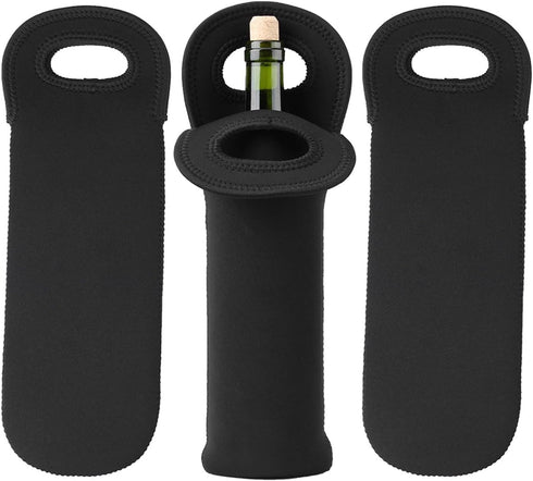 3 Pcs Wine Carrier Tote Bag, Neoprene Insulated Travel Sleeves for Wine Beer Bottles, Black