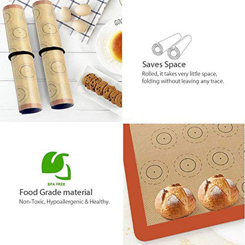 Macaron Silicone Baking Mat - Set of 2 Non Stick Silicon Macaroon Baking Sheet Cookie Liner (Red)