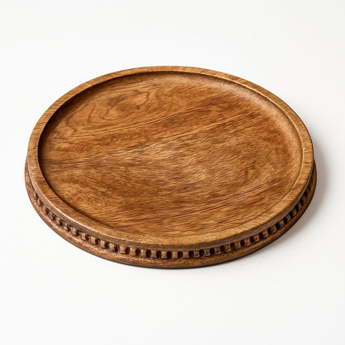 CRAFTYKART Set 11 inches, 11 inches Round Wood Serving Trays Rustic Nesting Trays Stackable Platters for Serving Cakes
