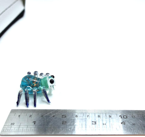Spider Miniature Figurines, Hand Painted Blown Glass Art Collectible Gift for Home Decor (Black Blue)
