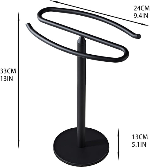 Matte Black Hand Towel Holder Stand, Free-Standing SUS304 Stainless Steel Towel Bar Rack for Bathroom or Kitchen