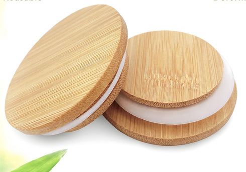 24 5 oz Oui Yogurt Jar Lids - Pcs Oui Lids - Made of Natural Bamboo Wood, with Silicone Sealing Ring and Oui Yogurt Jar