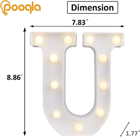 Pooqla LED Marquee Letter Lights Sign - Light Up Alphabet Letter for Home Party Decoration U