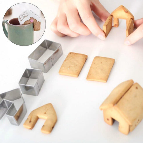 KALAIEN 3Pcs Mini House Mold Gingerbread Cookie Cutter Set, Stainless Steel, Cupcake Chocolate (Small)