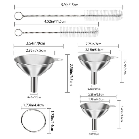 6 Pcs Stainless Steel Mini Funnels for Kitchen Use, Large Tiny Small Funnel Set of 3, Metal Cooking Powder Food Grade