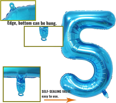 40 Inch Birthday Helium Foil Digital Balloons, Glossy Blue Number 0-9 (5)