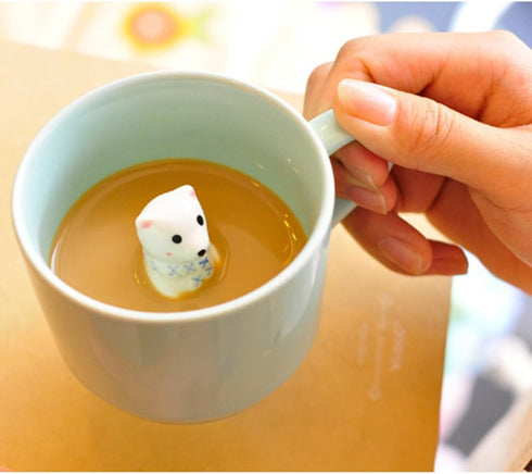 ZaH 3D Coffee Mug, Cute Animal Inside Cup, Cartoon Ceramics Teacup for Kids, 8 oz Duck