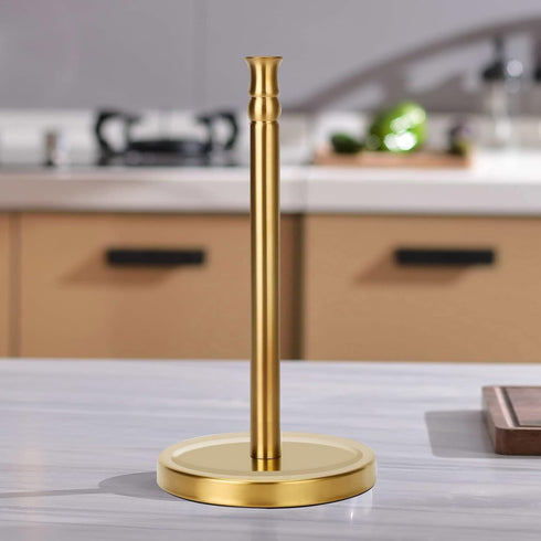 Gold Paper Towel Holder Stand, One-Handed Ripping Countertop Holder, Rust-Proof Stainless Steel Base, NOT Tip Over