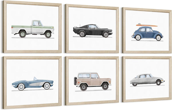 Tanmart Blue Car Wall Art Decor Boys Room Wall Art Vintage Cars Canvas