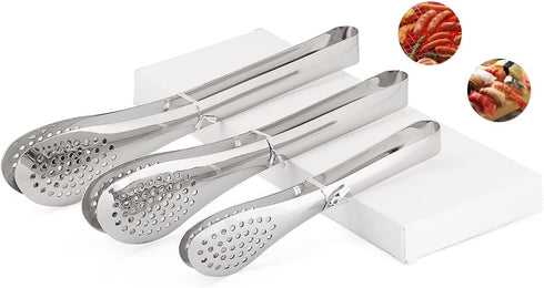 Pack of 3 Sizes Stainless Steel Tongs, Heavy Duty Food Tongs for Salads, Bread, Ham, BBQ, Cooking, Serving